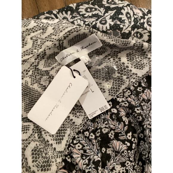 chelsea and theodore paisly and floral black white long sleeve button down shirt - Picture 6 of 8